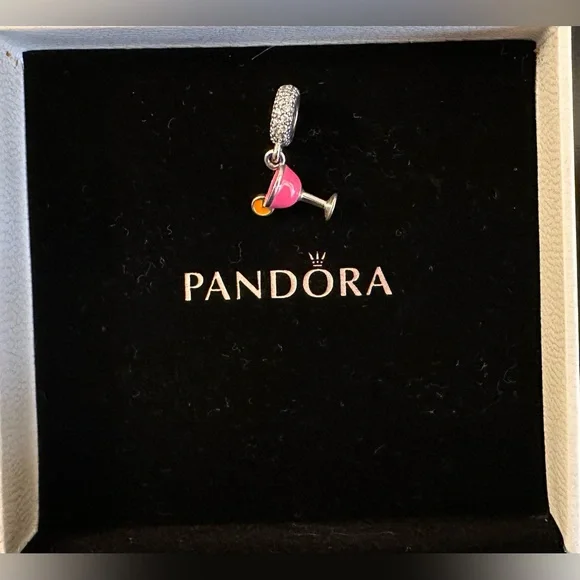 PANDORA Pink Fruity Cocktail Dangle Charm Pendant 925 silver - Picture 2 of 3